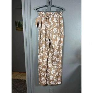 BOG collective wide leg pant Small S‎ Brown Floral Pink Print BK garments